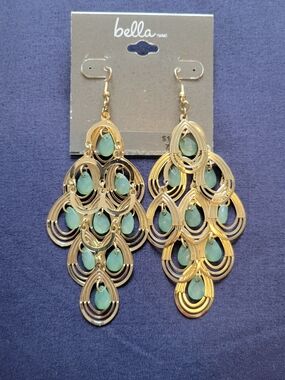 Bella Gold Chandelier Earrings with Mint Green Drops